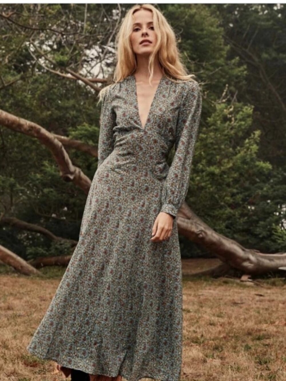 Doen Charleston Dress in Blue Tilbury Paisley Floral Small